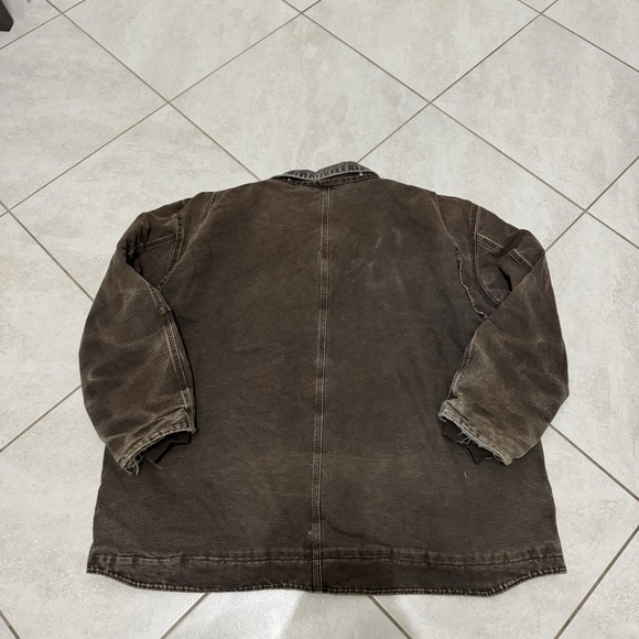 Carhartt Jacket Mens 3XL Brown Canvas Full Zip Sherpa Lined Distressed C61-DKB - Picture 8 of 10